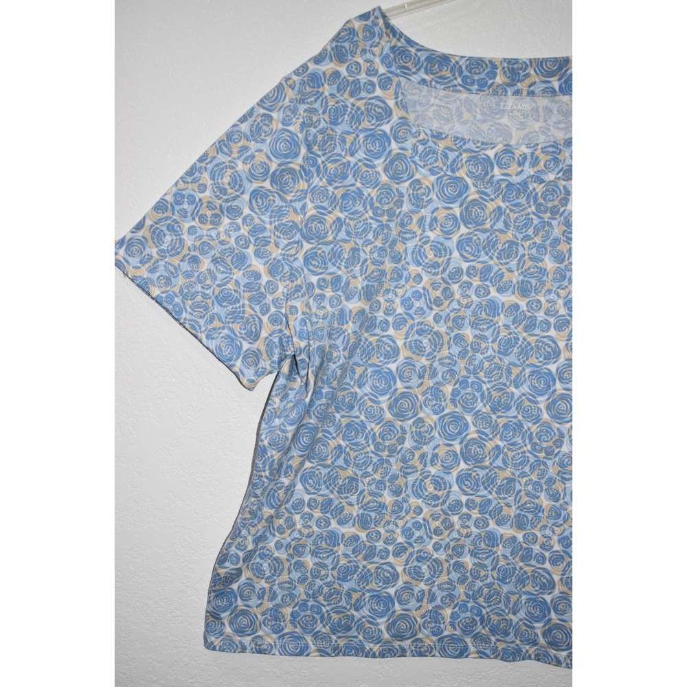 Liz & Me 4X Top Blue/White Squared Neck Short Slv 100% Cotton Shirt Blouse 30/32 - Picture 15 of 16